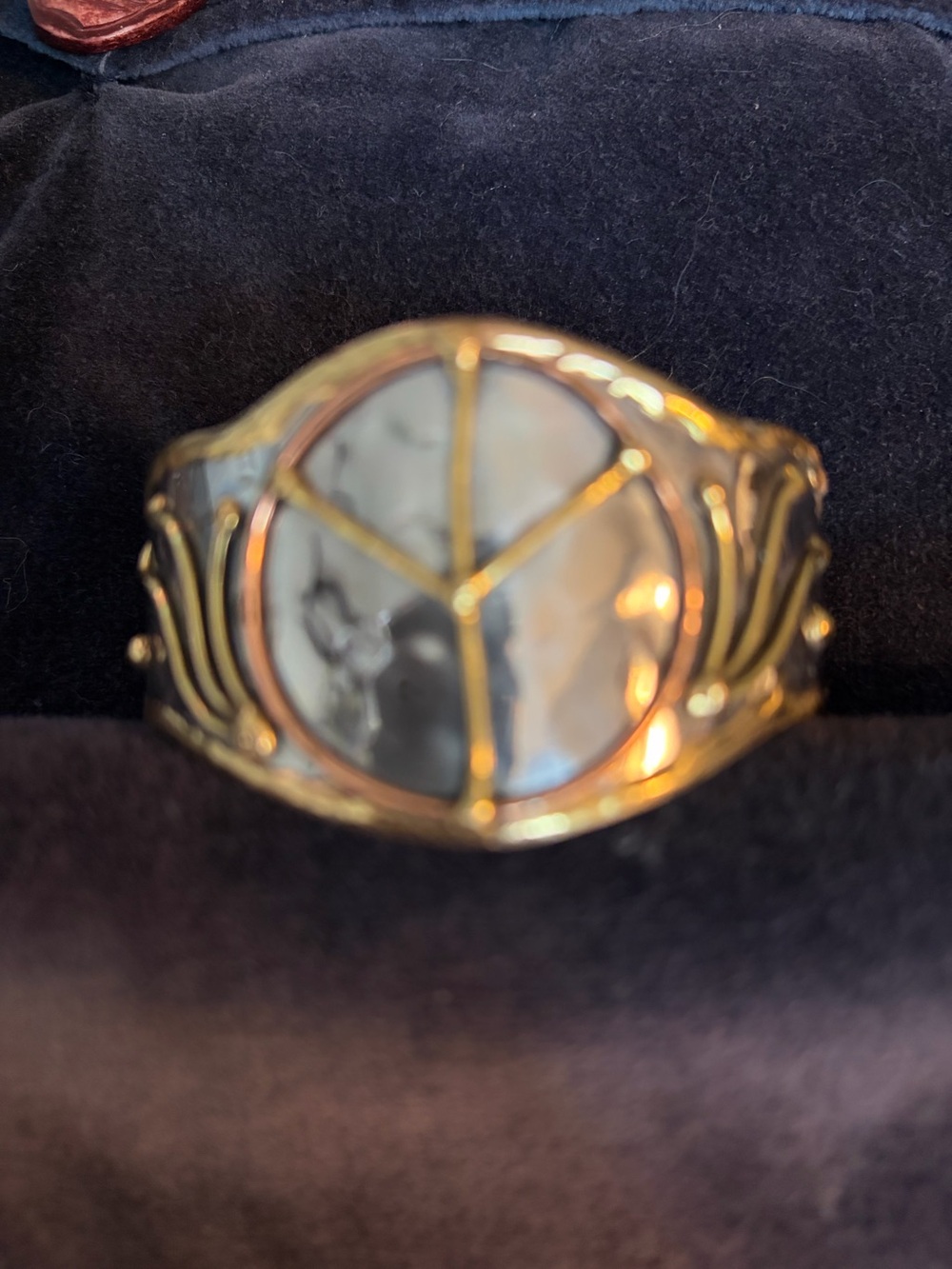 Gold Tone Statement PEACE cuff bracelet.  Really pretty.  Perfect.